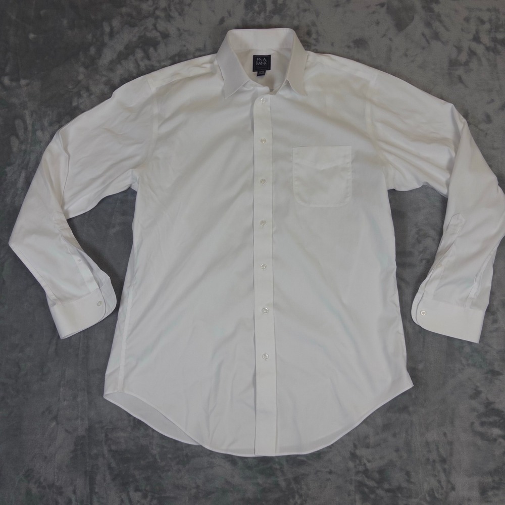 Jos. A. Bank Dress Shirt Mens 16.5 35 White Slim Fit Traveler Cotton Button Down